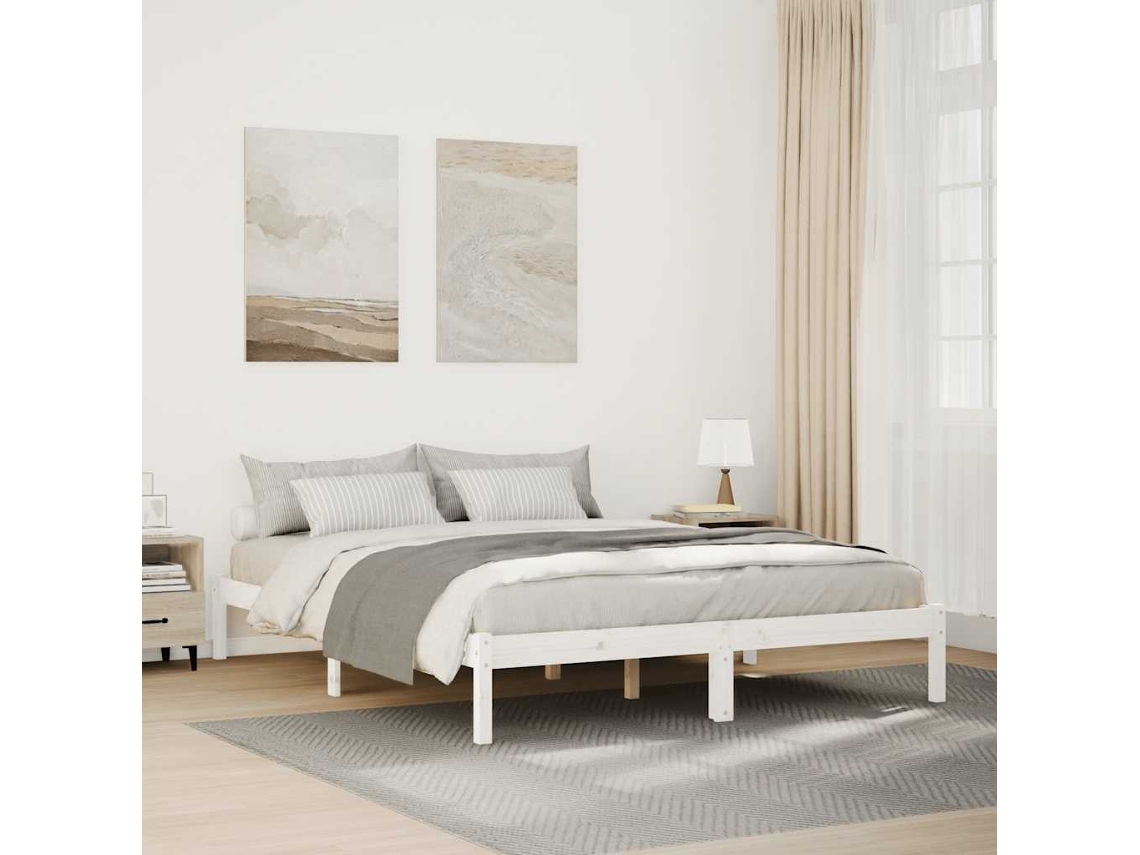 Vidaxl Cama Extra Longa Sem Colchão 160x220 Cm Pinho Maciço Branco