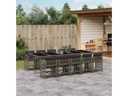 Conjunto 11 Peças Jantar P/ Jardim C/ Almofadões Vime Pe Cinza Dkd Home Decor