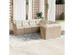 Vidaxl 8 Pcs Conjunto De Sofás P/ Jardim Com Almofadões Vime Pe Bege