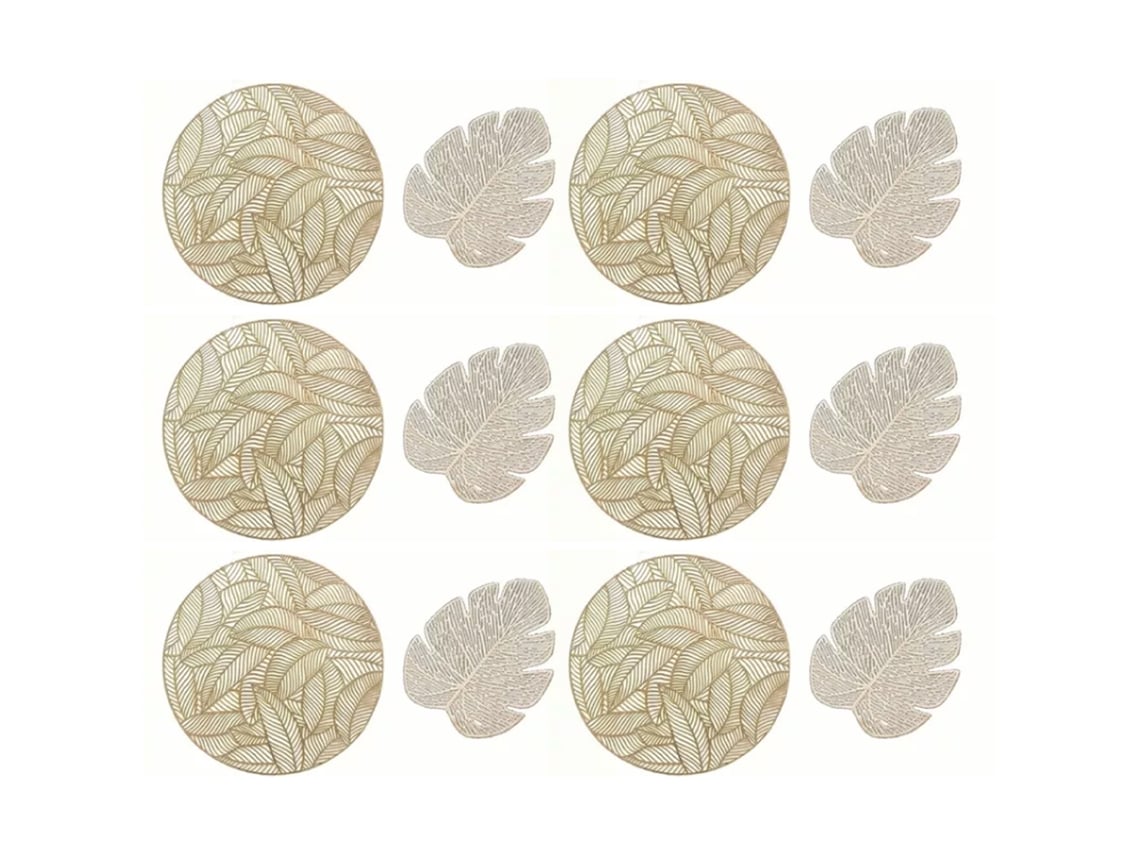 Conjunto de 12 Guardanapos Redondos e Suportes de Copo Folha Isolamento Térmico Oco Pvc Dourado S/MARCA
