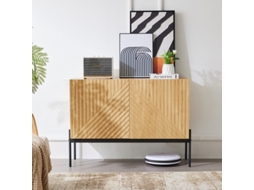 Buffet BTFORUS com 2 Portas e Pernas de Metal, Cômoda com Design de Linhas, 75x100x40 cm