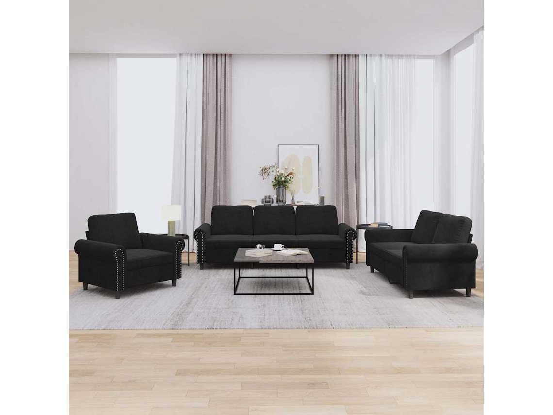 Vidaxl 3 Pcs Conjunto De Sofás Com Almofadões Veludo Preto