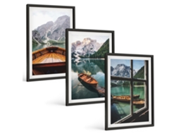 Conjunto De Pinturas Lago De Montanha, Barcos, Janela Espelharte (3 Peças 40x60 Cm)