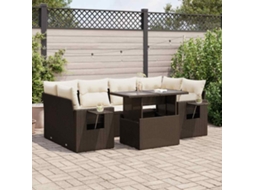 Vidaxl 7 Pcs Conjunto De Sofás Jardim C/ Almofadões Vime Pe Castanho