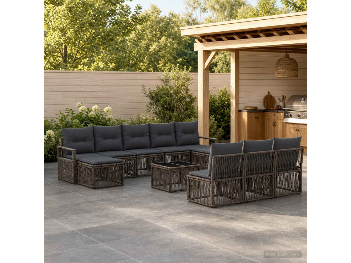 Vidaxl Conjunto De Sofá De Jardim 11 Unid. Cinzento Vime Pe