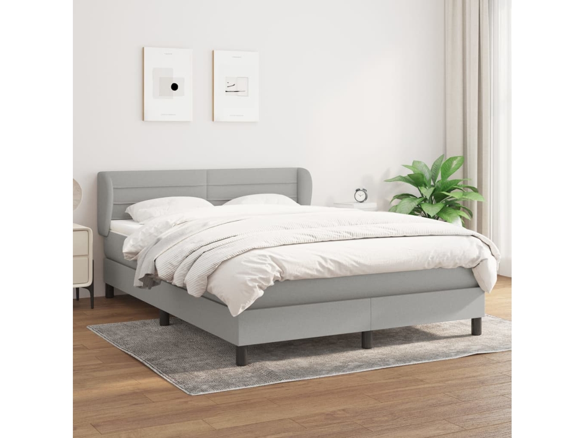 Vidaxl Cama Com Molas/colchão 140x200 Cm Tecido Cinzento-claro