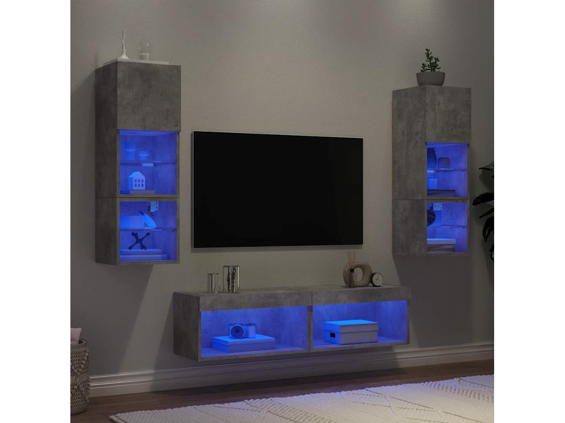 Vidaxl 6 Pcs Móveis Parede P/ Tv C/ Leds Deriv. Madeira Cinza Cimento