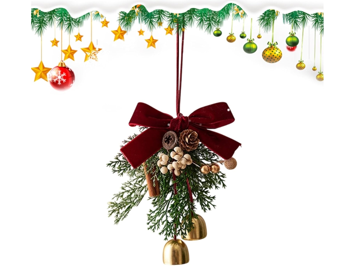 Enfeite Porta Sinos Natal Decorações Inverno Laços Natalinos Pinhas Entrada Varanda Parede Externa Janela GOKOCO
