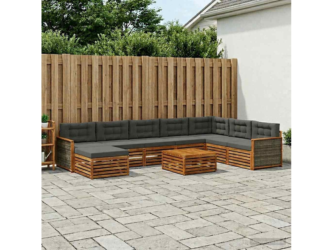 Vidaxl Conjunto De Sofás Para Exterior 9 Pcs Natural E Antracite