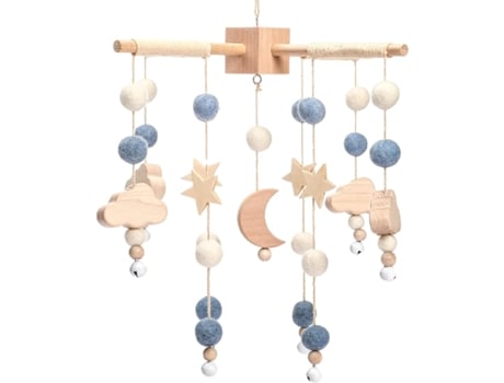 Mobile Baby Wind Chimes Felt Balls Moon Stars Mobile Hot Air Balloon Baby Boys Girls Bed Pendant Hanging For Cot Baby Bed Star Moonblue TRANTECH