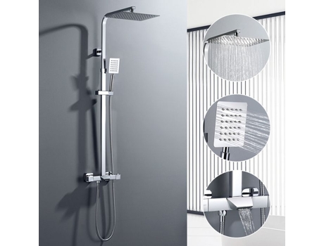Coluna de Duche Termostática em Aço Inoxidável Alta Regulável 98-129 Cm Cabeça Alta 30X20 Cm Banheira / Casa de Banho AURALUM MAX