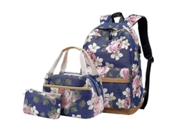 Mochila escolar floral 3 em 1 com lancheira e estojo, marca S/MARCA