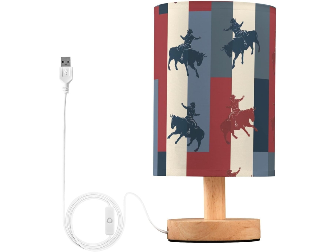 Abajur De Cabeceira Mnsruu Com Cavalo Nas Cores Vermelho, Branco E Azul, Luz Led, Luminária De Mesa Com Cúpula Tecido