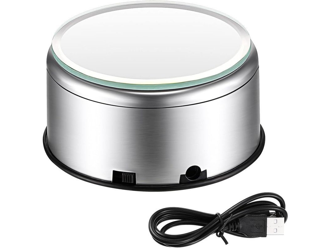 Base Giratória 360 Para Exibir Vasos Tumbler Cristal Auto Giratório 80mm Usb Regulável
