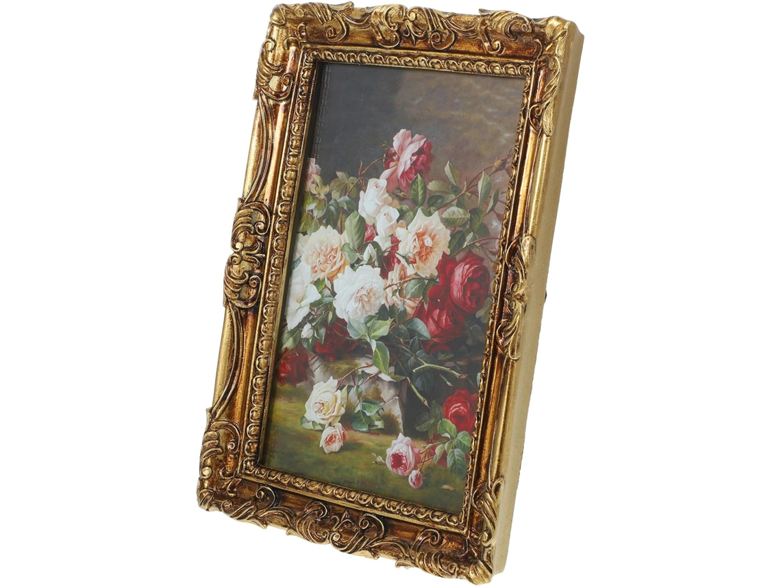 Porta Retratos Vintage Resina Dourada Design Exclusivo Acabamento Impecável Estilo Europeu Relevo Ideal GOKOCO