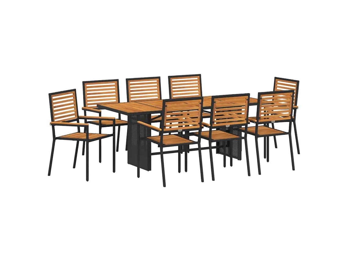 Maison Exclusive - Conjunto De Jantar Para Jardim 9 Pcs Preto E Marrom Vime Pe