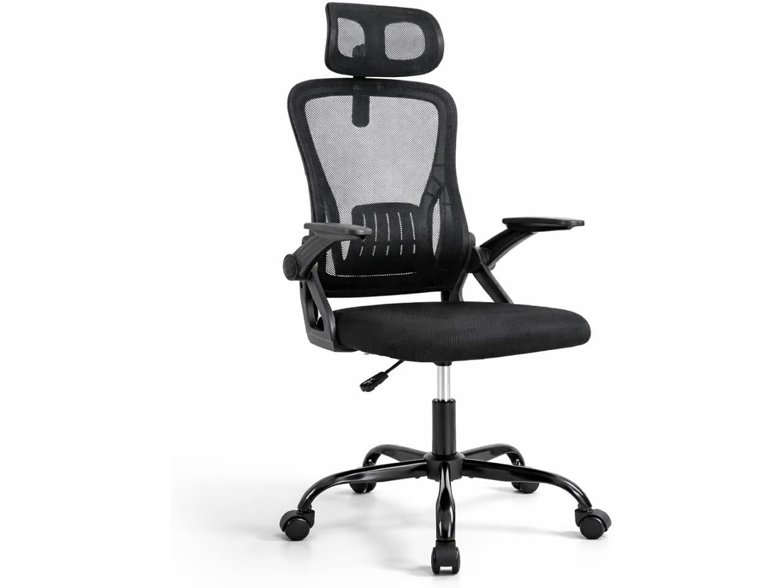 Cadeira de escritório ergonómica com apoio de cabeça ajustável, suporte lombar e encosto em rede respirável LORVIK | LORVIK