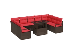 Maison Exclusive - Conjunto De Sofá De Jardim 10 Pcs Marrom E Vermelho