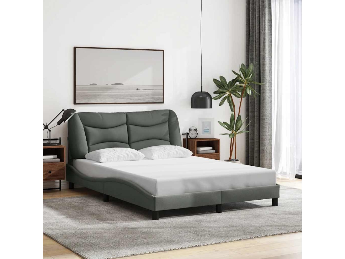 Vidaxl Estrutura de Cama Sem Colchão Hvar 140x190 Cm Tecido Cinzento escuro