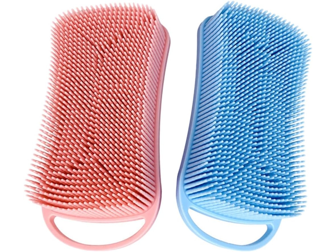 Escova De Banho Silicone 2 Peças, Escova De Chuveiro, Esponja De Banho Para Limpeza E Massagem Corporal