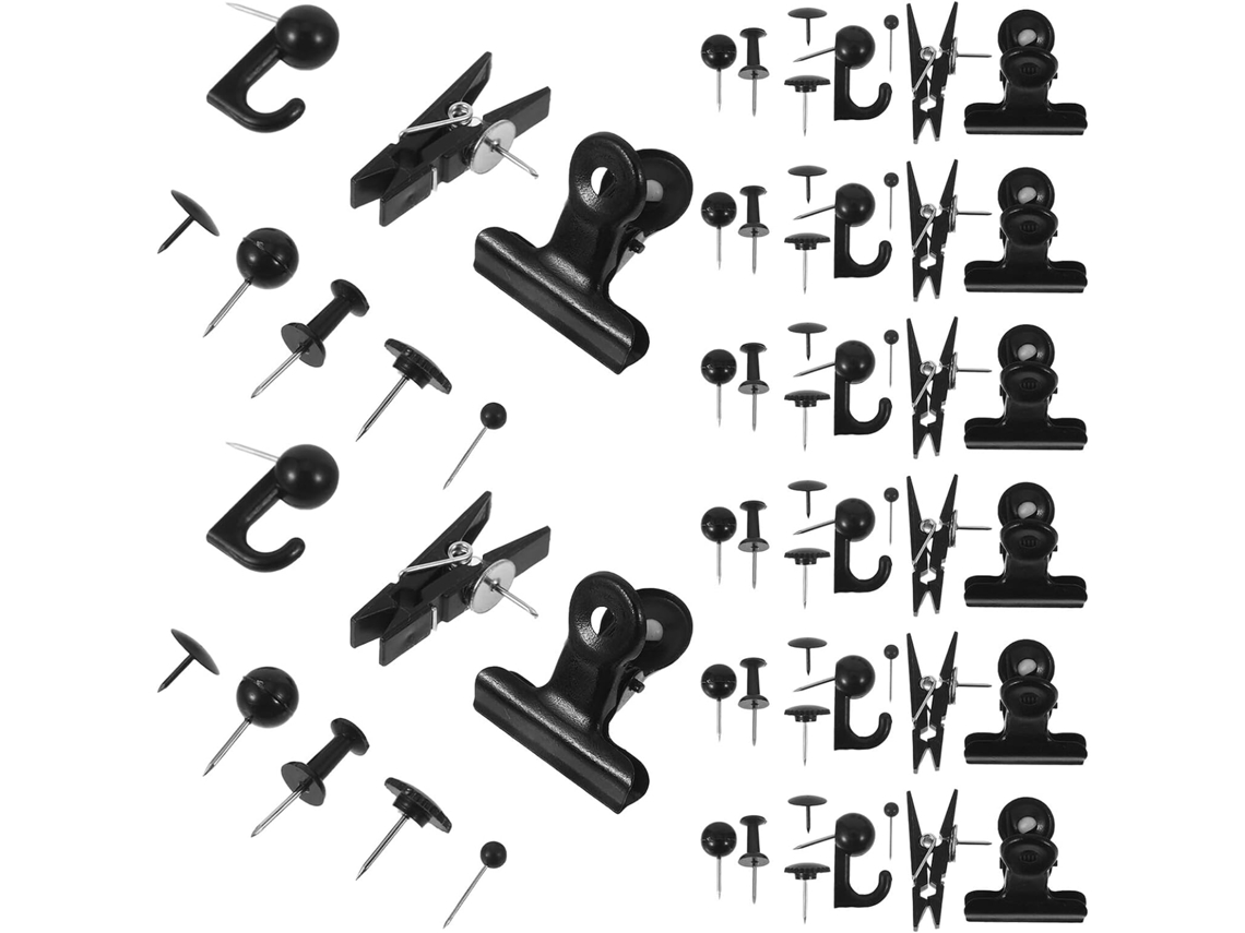 Conjunto de 418 Peças Tachinhas, Clipes e Ganchos Plástico Transparente Metal para Quadros Cortiça Mapas Paredes, Ideais