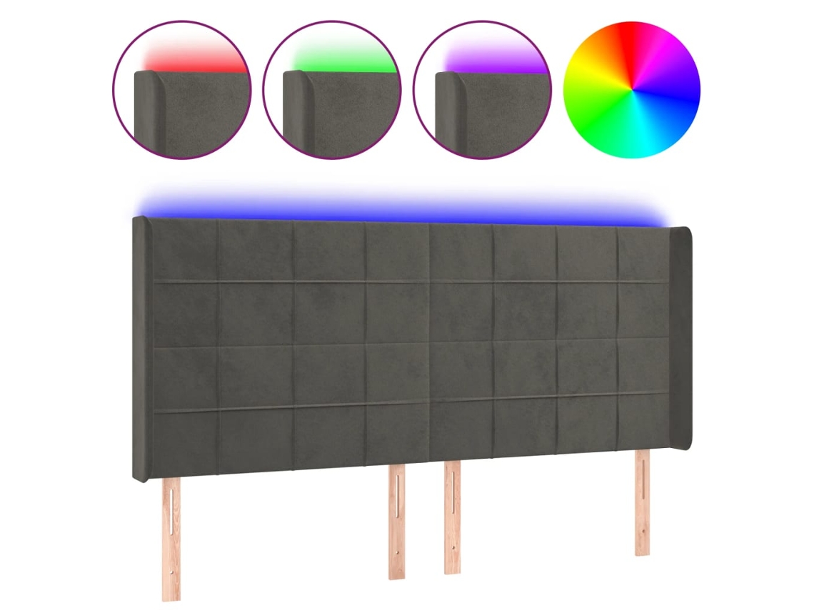 Led Headboard, Led Headboards Vidaxl Cinzeto Veludo (183 X 16 X 118/128 Cm)