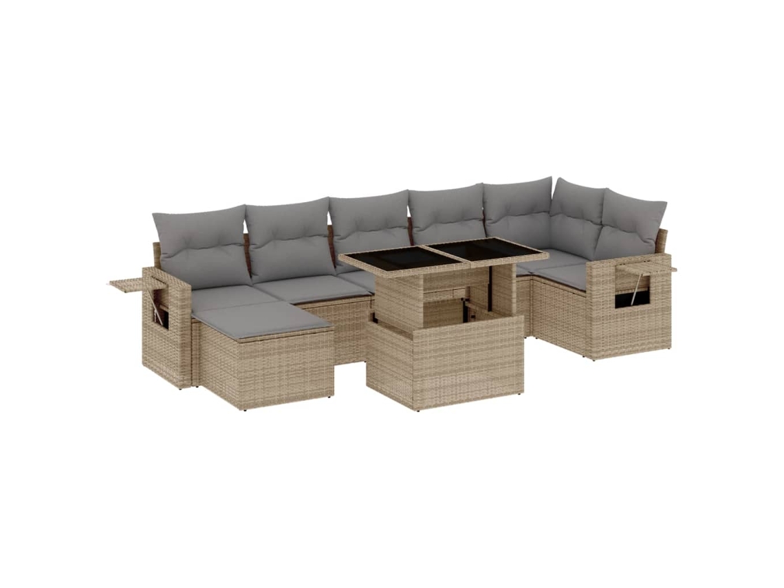 Conjunto de 8 Sofás para Jardim com Almofadões Vime Pe Bege MAISON EXCLUSIVE (8 pcs)