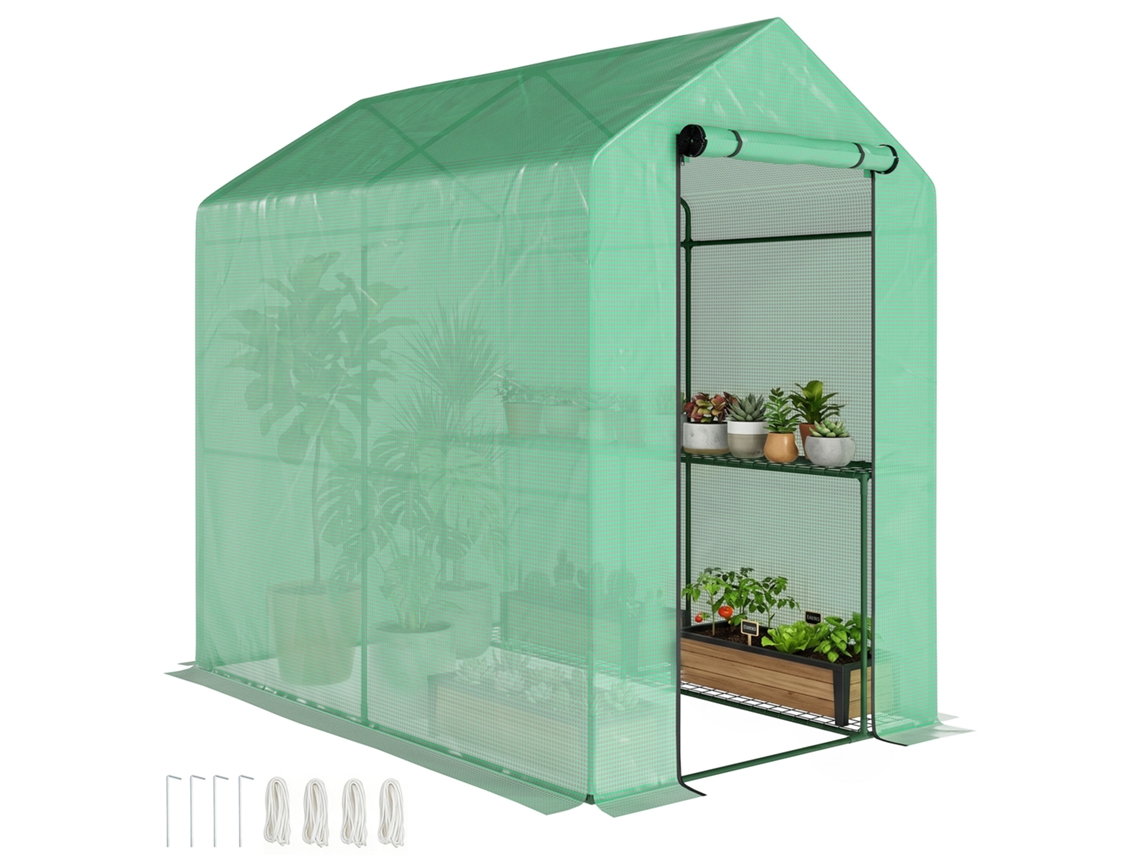 Estufa Grande de Jardim ZACHARY 186x120x190 cm com cobertura em Pe 140g/m², estrutura em Aço, proteção Uv