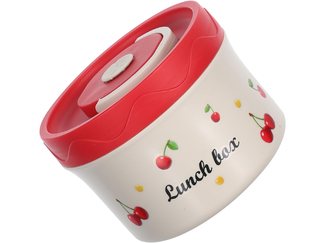 Lancheira Bento Redonda Ibasenice Em Aço Inoxidável, 550ml, Design Cereja, Leve E Portátil, Pode Ir Ao Micro Ondas