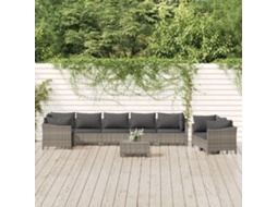 Vidaxl 9 Pcs Conjunto Lounge De Jardim C/ Almofadões Vime Pe Cinzento