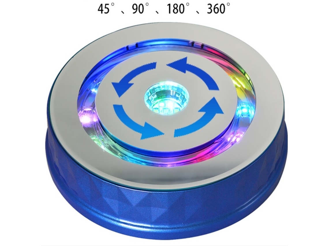 Suporte De Exibição De Mesa Giratória Elétrica Com Luz Colorida 360°, Relógio De Mesa Giratório, Joias, Azul SUNNY SPACES