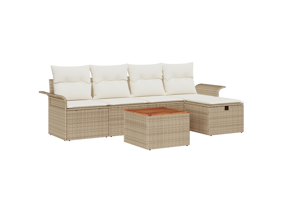 Conjunto 6 Conjunto De Sofá De Jardim Vidaxl Bege Vime Pe (55 X 55 X 37 Cm)