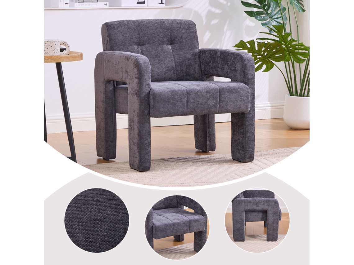 Poltrona Individual - Moderna Minimalista Acolchoada Estilo Nórdico - Cinza