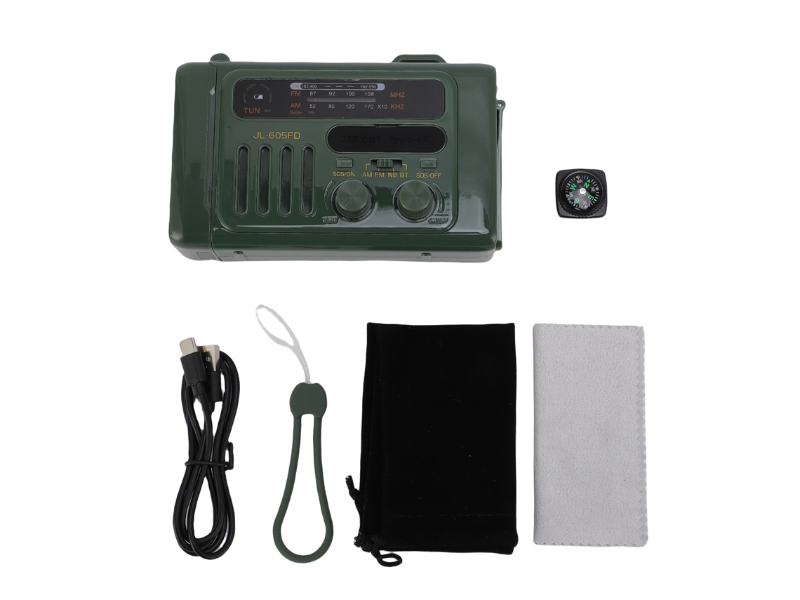 Rádio de Emergência Multifuncional com Gerador de Manivela e Carregamento Solar. EOOCOO