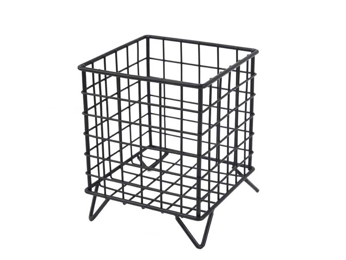 Cesta de Armazenamento 2 Camadas, Removível, Ferro e Madeira, para Frutas e Legumes, na Cozinha, Preta