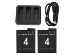 Cargador Rápido Com 3 Slots E 2 Baterias 1800mah Para Câmera Osmo Action 3 4, Cabo Type C, Kit De Baterias De Reposição