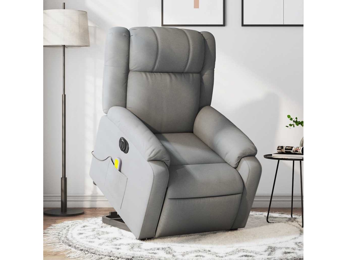 Vidaxl Poltrona Elétrica Reclinável Massagens Tecido Cinzento-claro