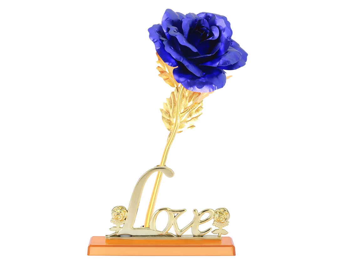 Rosa Artificial de Ouro 24k Flores de Folha Azul Presente Romântico
