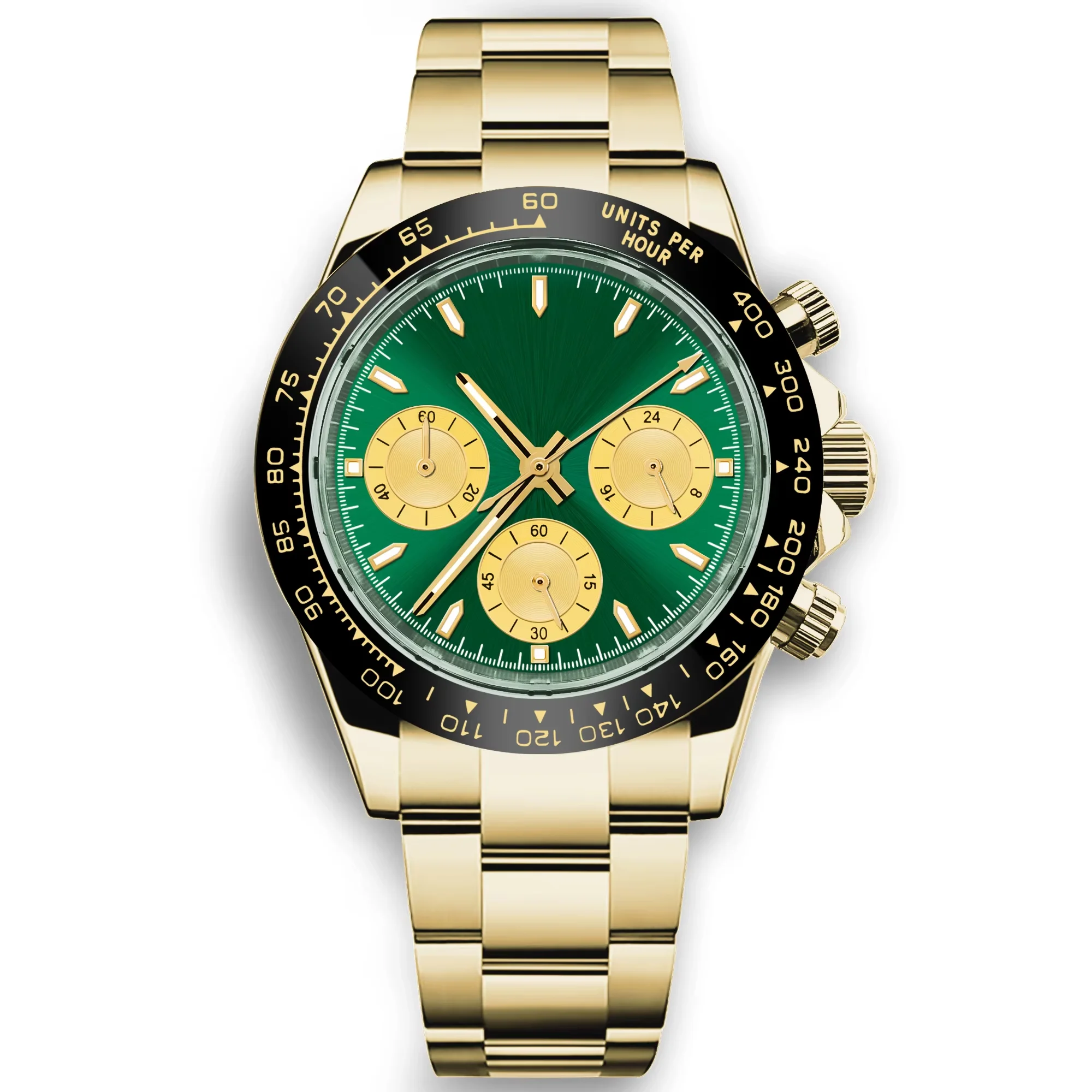 Relógio Masculino De Quartzo De 39 Mm (verde E Dourado), Modelo Esportivo Com Cristal De Safira.
