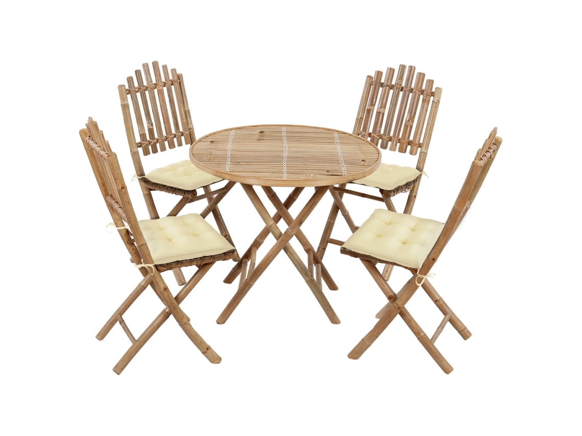 Vidaxl 5 Pcs Conj. De Jantar Dobrável C/ Almofadões P/ Exterior Bambu