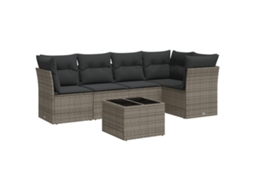 Conjunto 6 sofás de jardim com almofadões VIDAXL vime cinzento