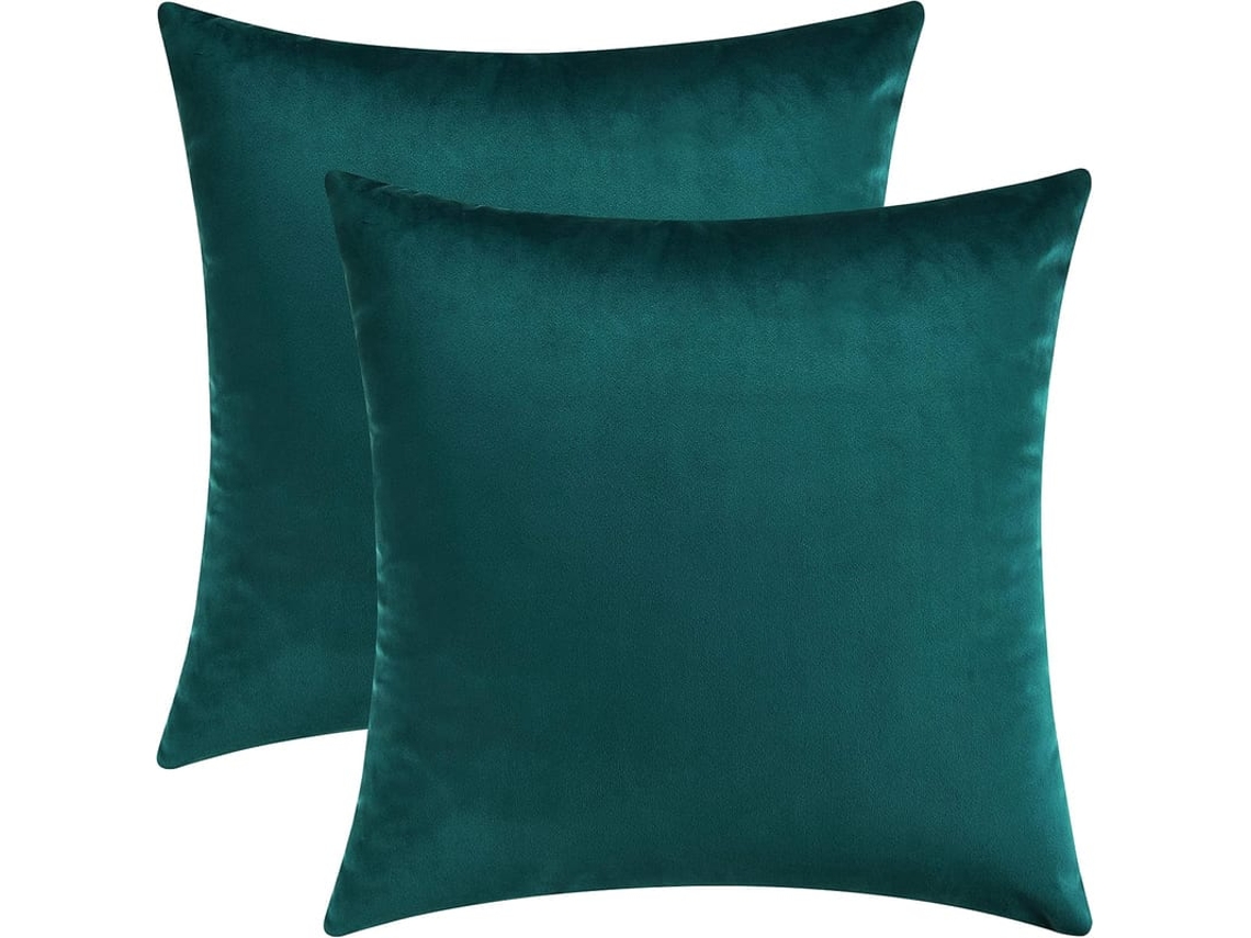 Conjunto De 2 Capas De Almofada Decorativa Aveludada Quadrada Para Sofá E Cama, Cor Verde-azulado, 18 X 18 Polegadas