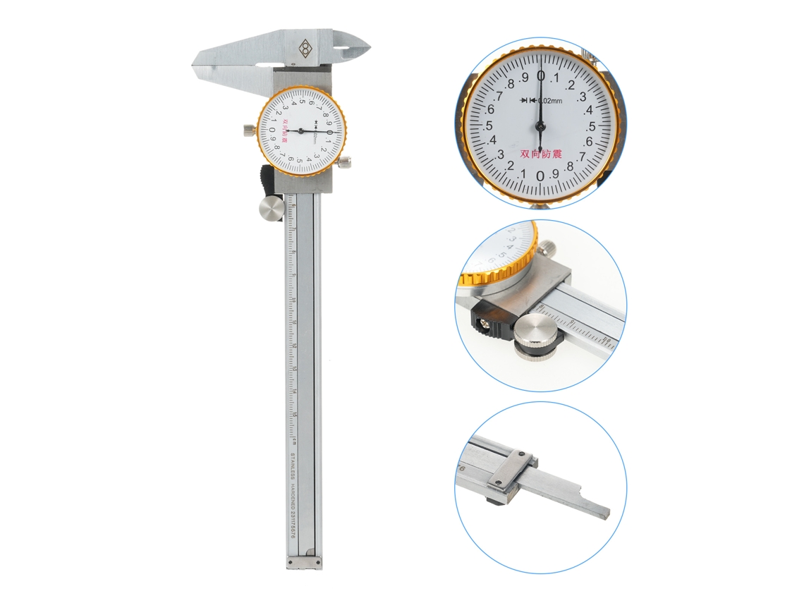Paquímetro de Mostrador de Precisão YURU, Aço Inoxidável 0-150mm, 0.02mm, Anti impacto