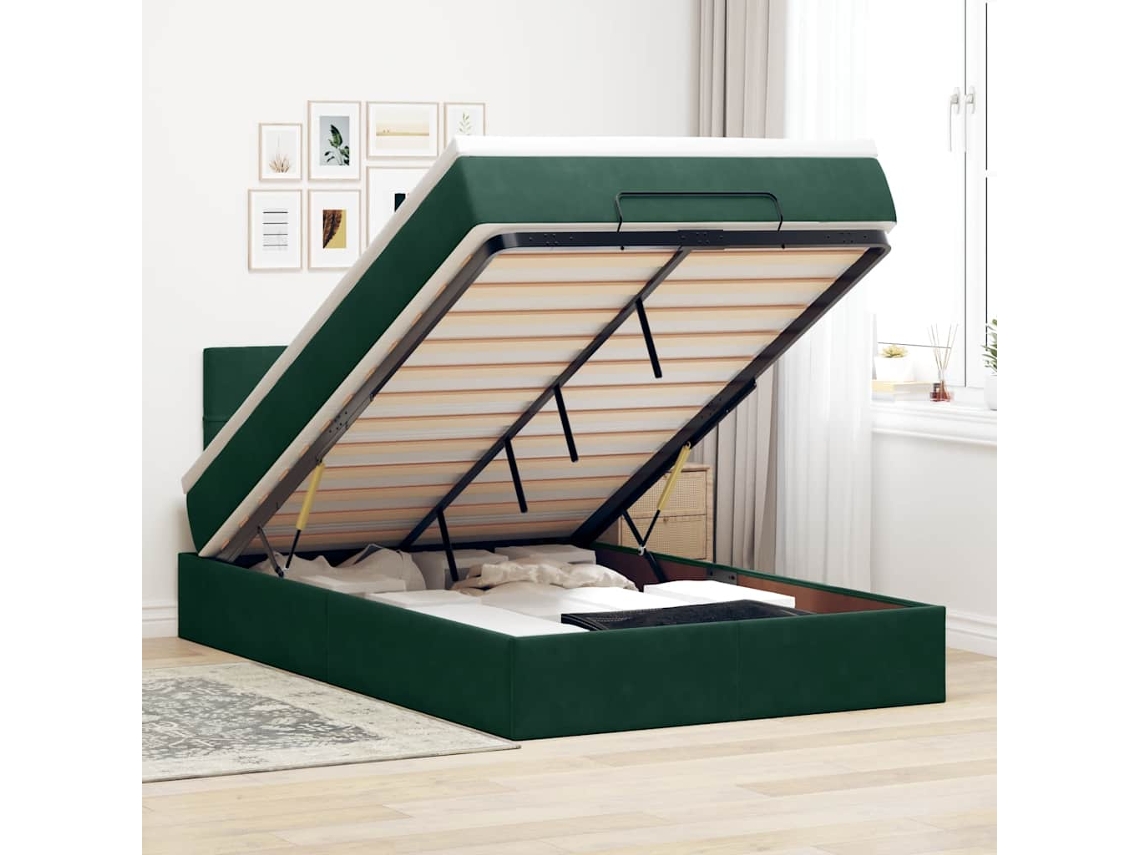 Vidaxl Estrutura de Cama Otomana com Colchão Verde Escuro Veludo