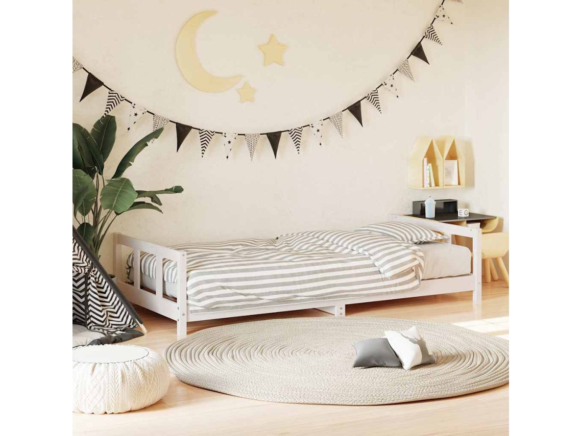Vidaxl Estrutura De Cama Infantil 90x200 Cm Pinho Maciço Branco