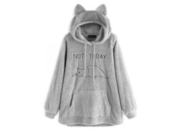 Moletom de Pelo Nova Line com Orelhas de Gato Feminino Inverno Oversized Duas Faces Cinza M Bxs S/MARCA
