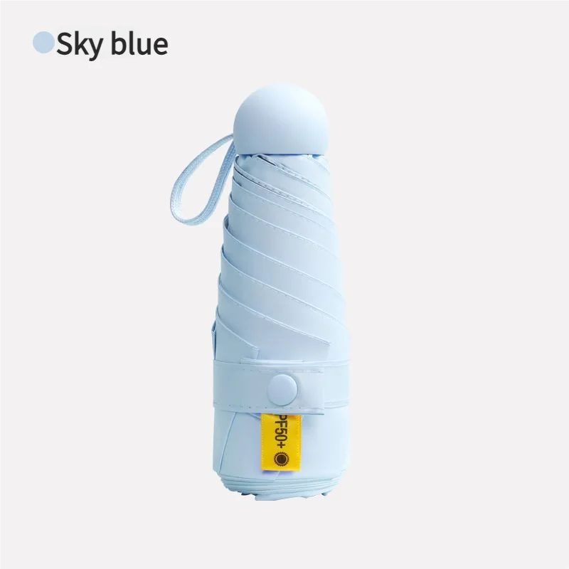 Mini guarda chuva MDUG cápsula, 5 dobras, proteção UV (azul celeste)