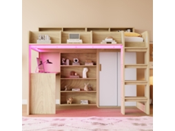 Cama Alta 90x200 Com Escrivaninha, Roupeiro, Led E Tomada