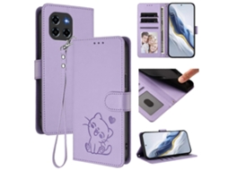Capa De Couro Para Celular Com Estampa De Coração De Gato E Alça De Mão