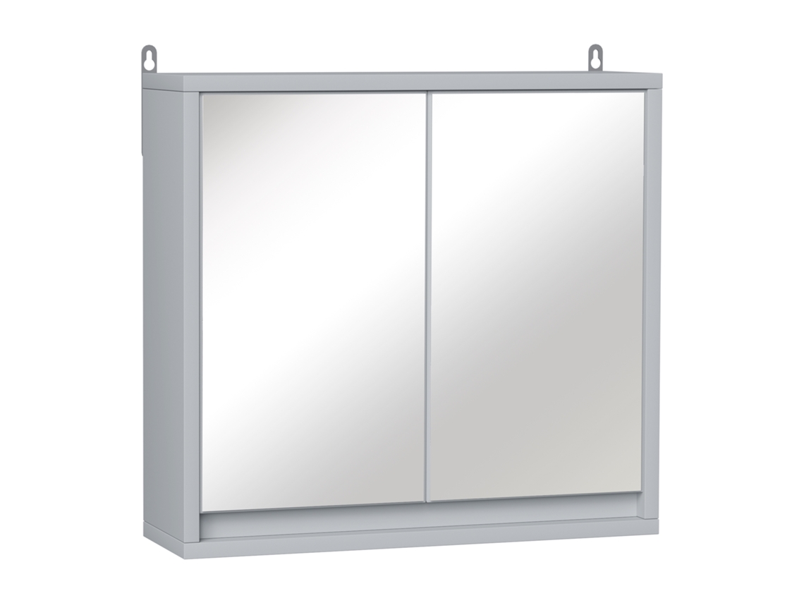 Armário de banheiro com espelho, 2 portas, prateleira ajustável, suspenso, 48x14,5x45 cm, cinza | S/MARCA